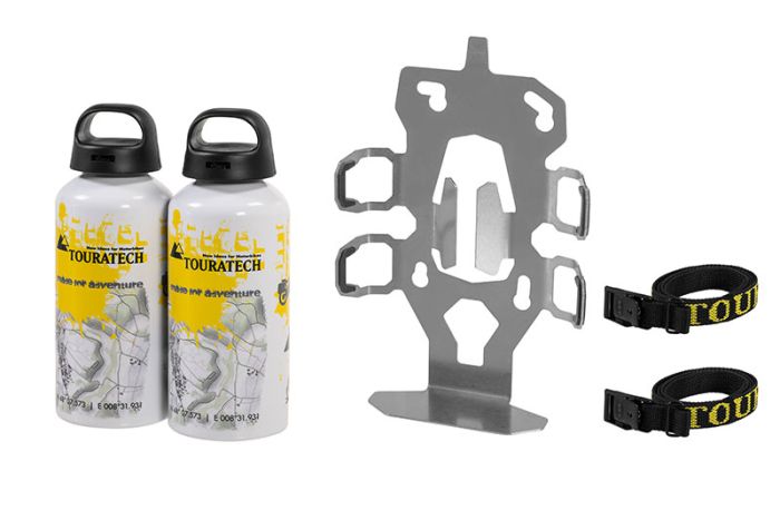 ZEGA Evo Zubehörhalterset Flaschenhalter zweifach mit 2x Touratech  Aluminium Trinkflasche 0,6 Liter