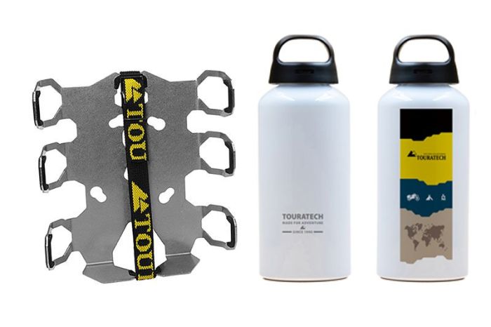 01-050-3219-0 ZEGA Pro/ZEGA Mundo Zubehörhalterset Flaschenhalter zweifach mit 2x Touratech Aluminium Trinkflasche 0,6 Liter
