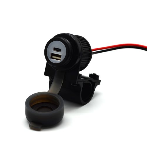 01-030-0101-0 Duo USB A + C Steckdose Motorrad 12-24 V mit Quick Charge für 21-25 mm Lenker