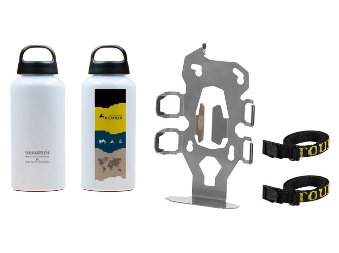 01-050-3217-0 ZEGA Pro2 Zubehörhalterset Flaschenhalter zweifach mit 2x Touratech Aluminium Trinkflasche 0,6 Liter