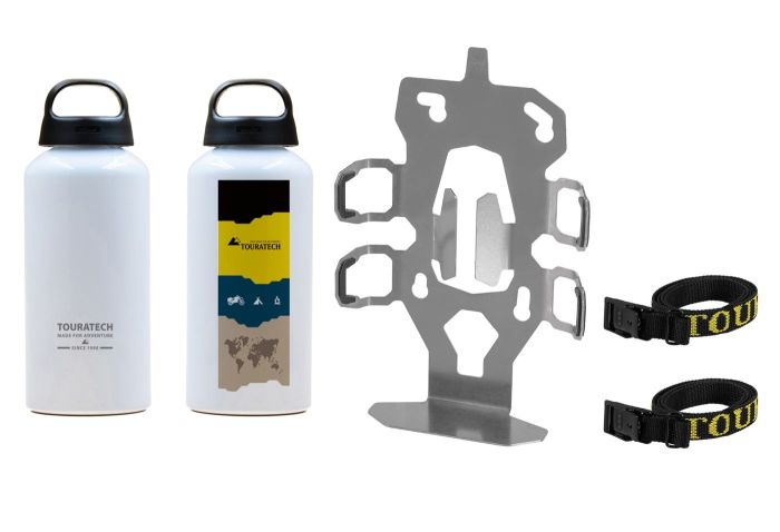 01-050-3417-0 ZEGA Evo Zubehörhalterset Flaschenhalter zweifach mit 2x Touratech Aluminium Trinkflasche 0,6 Liter