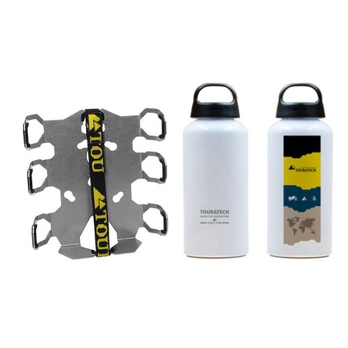 01-050-3219-0 ZEGA Pro/ZEGA Mundo Zubehörhalterset Flaschenhalter zweifach mit 2x Touratech Aluminium Trinkflasche 0,6 Liter