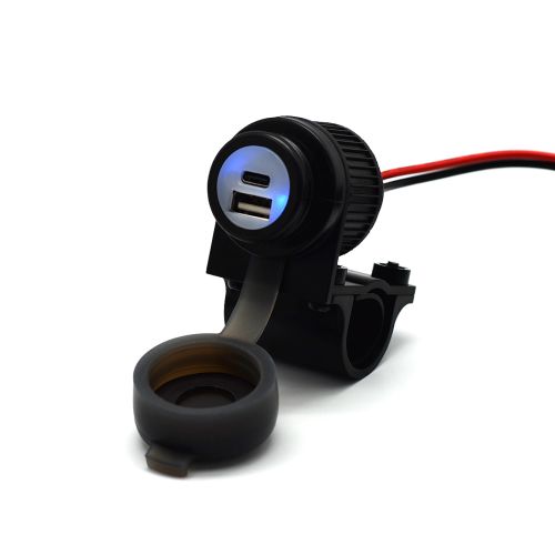 01-030-0101-0 Duo USB A + C Steckdose Motorrad 12-24 V mit Quick Charge fuer 21-25 mm Lenker