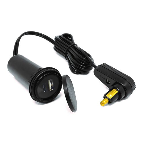 01-030-0172-0 USB-Tankrucksack-Kabel mit Twin-Lader (USB-A und USB-C) und Winkelstecker fuer DIN-Bordsteckdose