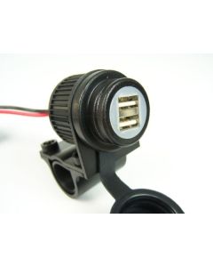 Duo USB Steckdose Motorrad, 12-24V, für 22mm / 25mm Lenker