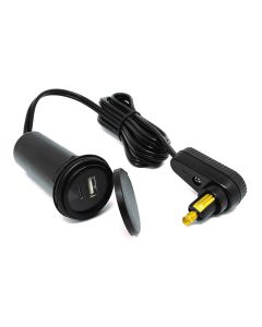 USB-Tankrucksack-Kabel mit Twin-Lader (USB-A und USB-C) und Winkelstecker für DIN-Bordsteckdose