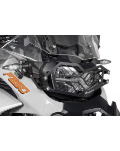 Scheinwerferschutz Edelstahl schwarz mit Schnellverschluss für BMW F900GS Adventure/ F850GS Adventure *OFFROAD USE ONLY*